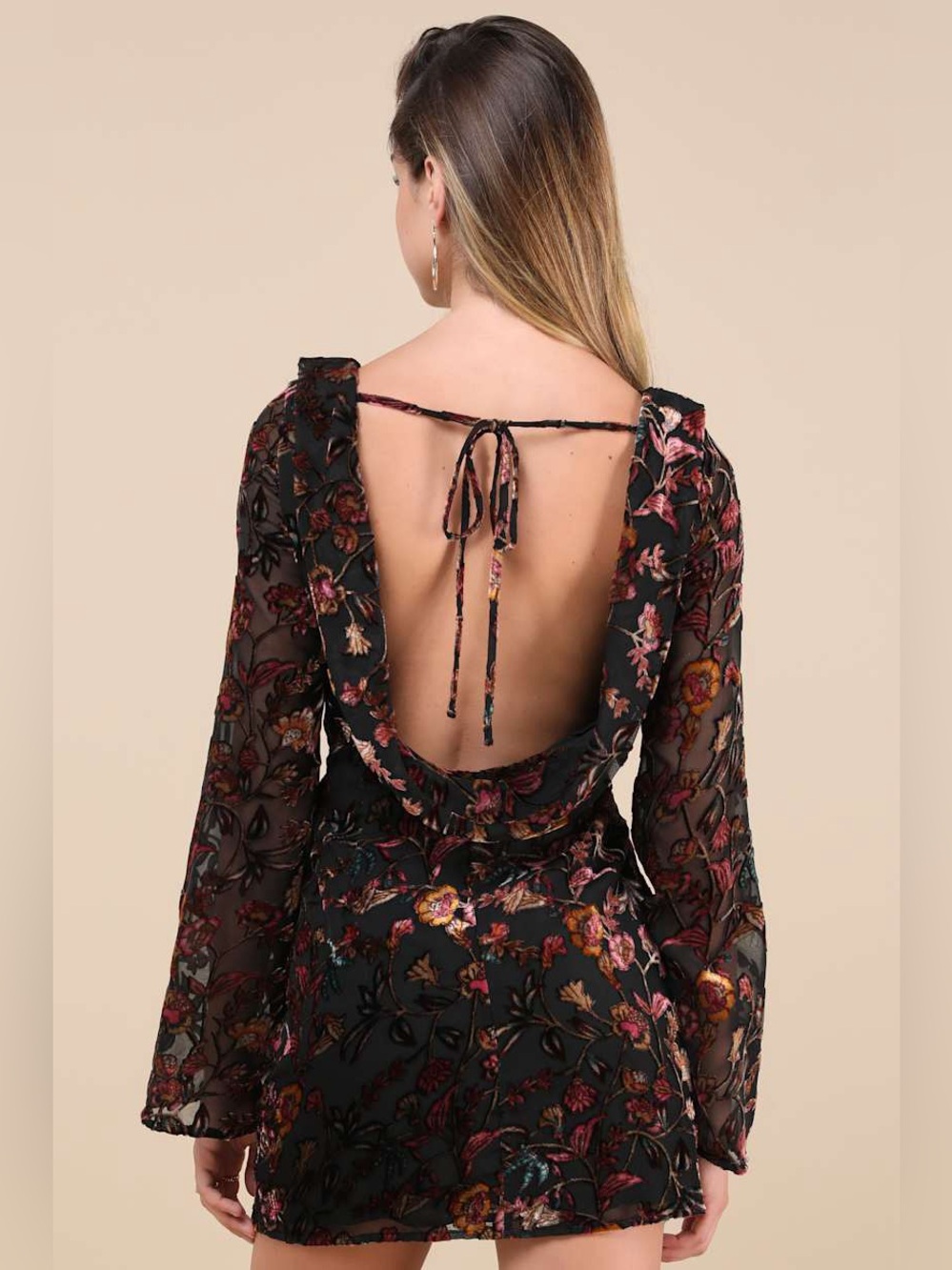 LULUS Floral Burnout Velvet Bell Sleeve Whimsigoth Dark Fairycore Dress XXL - Picture 3 of 7